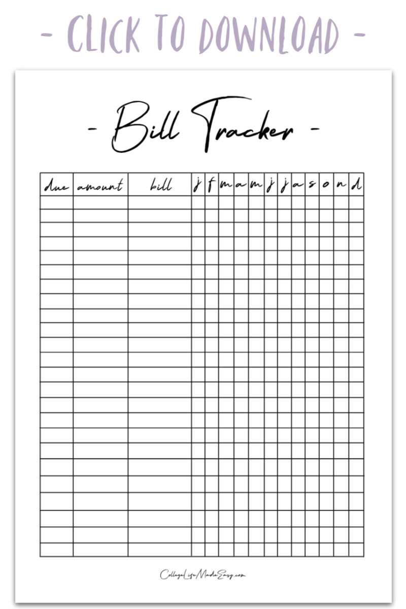 spread sheet for bills